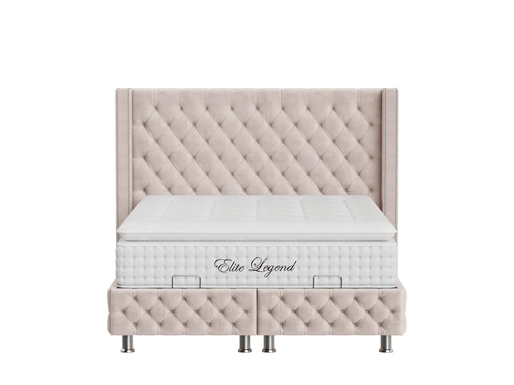 Pack - Lit coffre CLOUTÉ + Matelas 20cm + 2 Oreillers