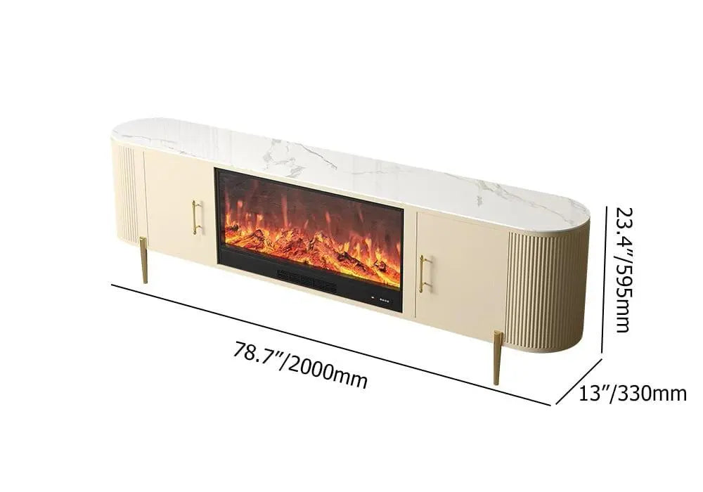Meuble TV avec cheminée électrique marbre pied doré ACCESS MEUBLE