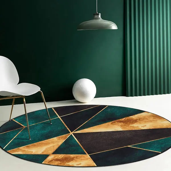 Tapis d'intérieur rond moderne vert, noir et or ACCESS MEUBLE