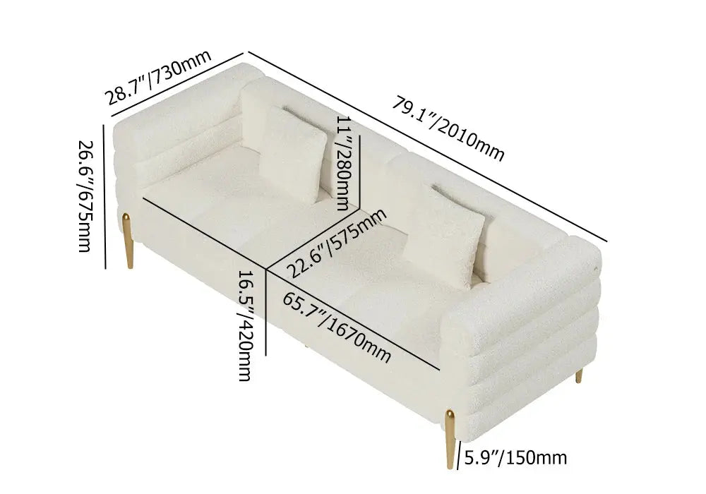 Canapé droit 3 places cannelé en boucle blanc avec oreiller ACCESS MEUBLE