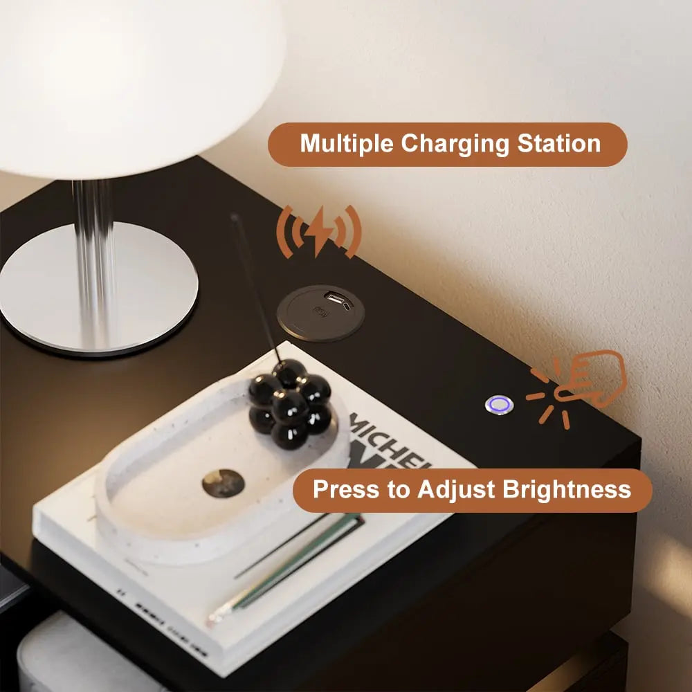 Chevet blanc à led avec chargeur induction ACCESS MEUBLE