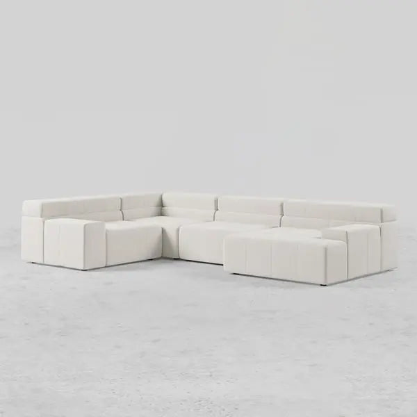 Canapé sectionnel modulaire moderne en velours blanc cassé en forme de L de 3380 mm avec méridienne ACCESS MEUBLE