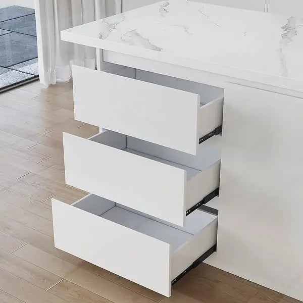 Ilot central extensible avec portes et tiroirs en Marbre ACCESS MEUBLE