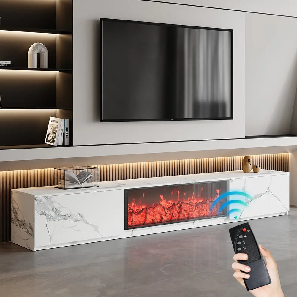 Meuble TV à rangement en bois avec cheminée électrique ACCESS MEUBLE
