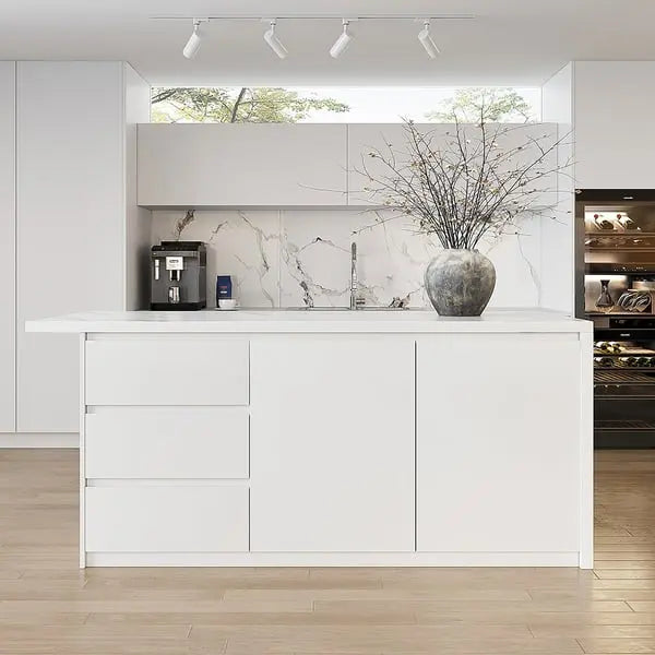 Ilot central extensible avec portes et tiroirs en Marbre ACCESS MEUBLE