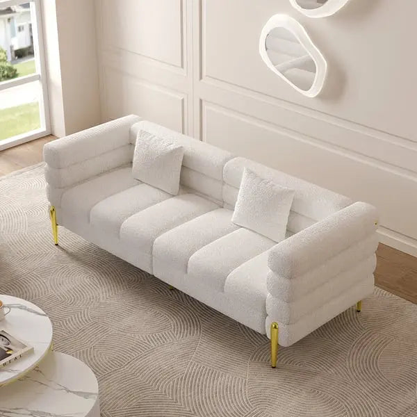 Canapé droit 3 places cannelé en boucle blanc avec oreiller ACCESS MEUBLE