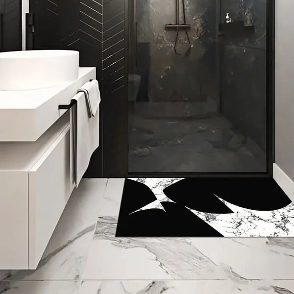 Ensemble de 2 tapis de bain géométriques noirs et blancs à texture marbrée, ensembles de tapis absorbants antidérapants ACCESS MEUBLE