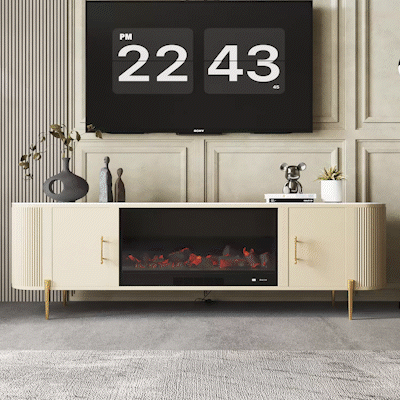 Meuble TV avec cheminée électrique marbre pied doré ACCESS MEUBLE