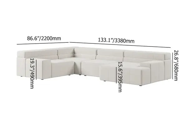 Canapé sectionnel modulaire moderne en velours blanc cassé en forme de L de 3380 mm avec méridienne ACCESS MEUBLE