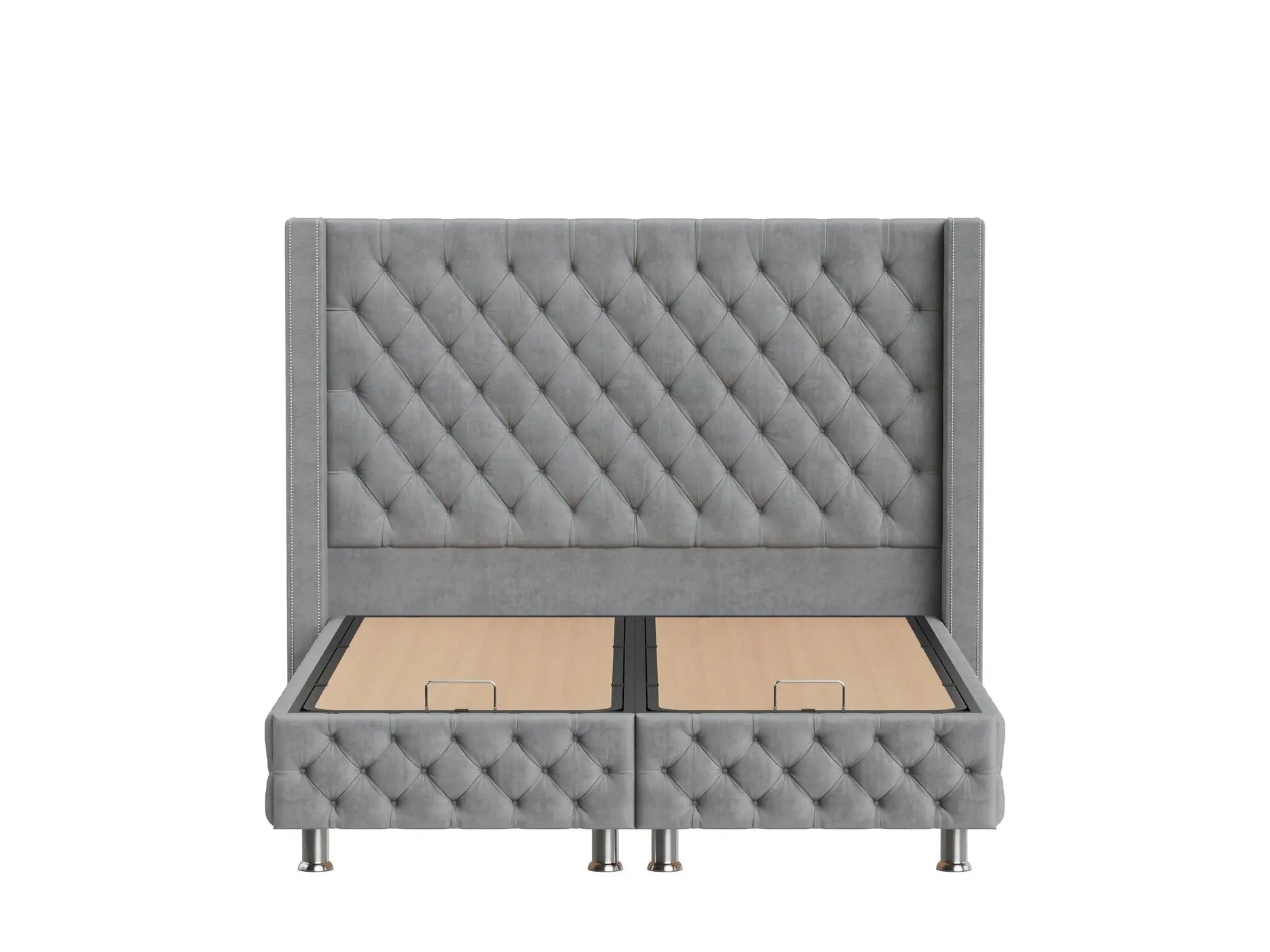 Lit Double Coffre Capitonné En Velours – CLOUTÉ GRIS ACCESS MEUBLE