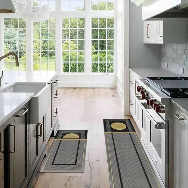 Ensemble de 2 tapis de cuisine modernes gris foncé antidérapants ACCESS MEUBLE