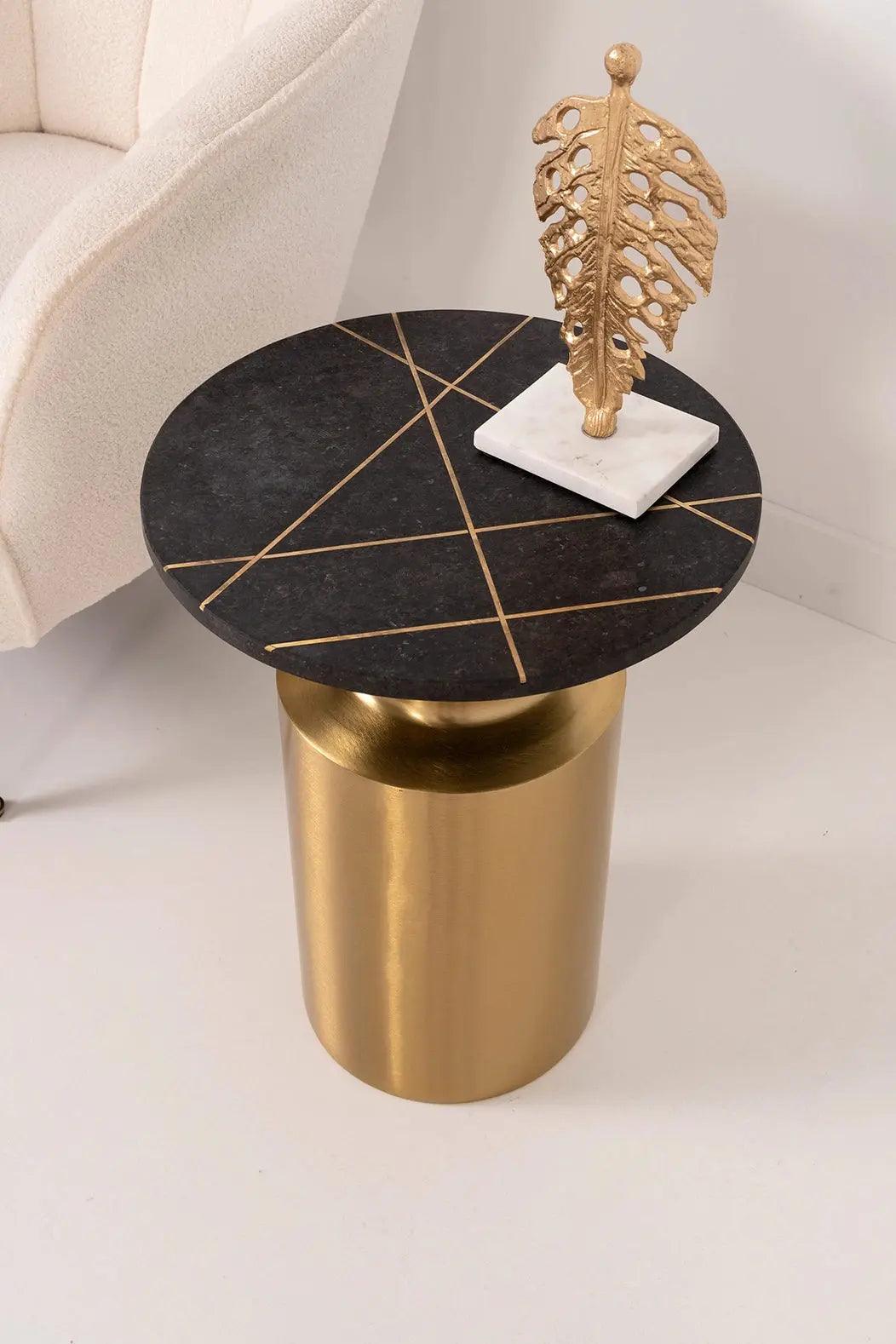 Table d'appoint base cylindrique en métal doré ACCESS MEUBLE