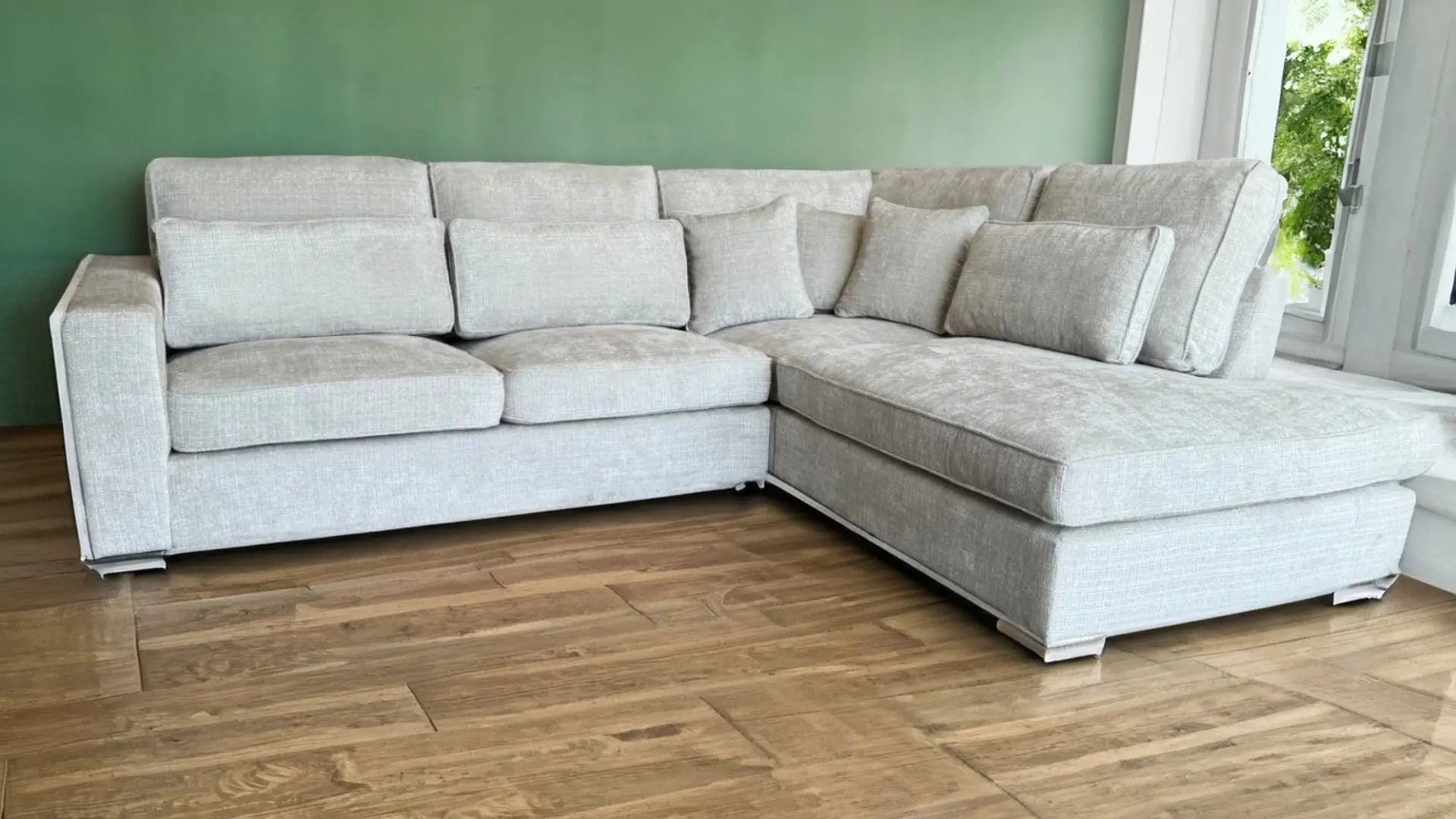 Canapé marbella angle gauche tissu écru 315x230cm ACCESS MEUBLE