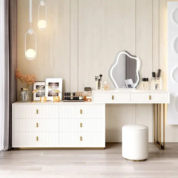 Ensemble de coiffeuse à 6 tiroirs avec tabouret et miroir ACCESS MEUBLE