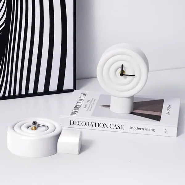 Horloge de table minimaliste en résine blanche à cercle géométrique, pointeur noir, décoration de bureau ACCESS MEUBLE