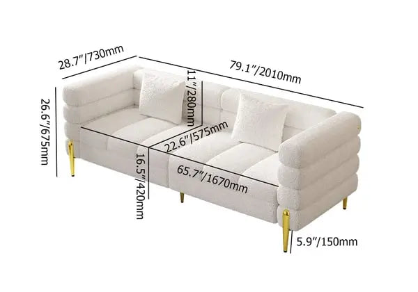 Canapé droit 3 places cannelé en boucle blanc avec oreiller ACCESS MEUBLE
