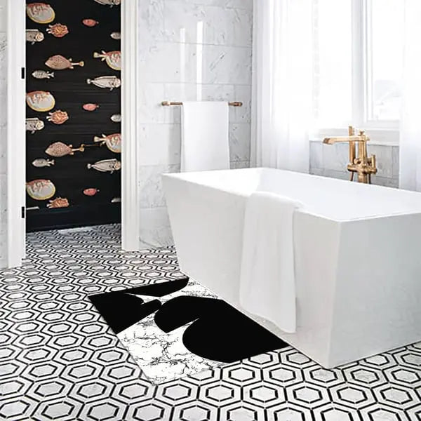 Ensemble de 2 tapis de bain géométriques noirs et blancs à texture marbrée, ensembles de tapis absorbants antidérapants ACCESS MEUBLE