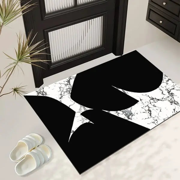 Ensemble de 2 tapis de bain géométriques noirs et blancs à texture marbrée, ensembles de tapis absorbants antidérapants ACCESS MEUBLE
