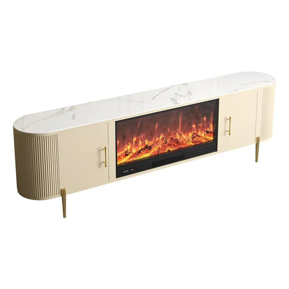 Meuble TV avec cheminée électrique marbre pied doré ACCESS MEUBLE