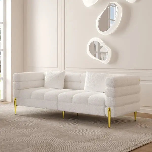 Canapé droit 3 places cannelé en boucle blanc avec oreiller ACCESS MEUBLE