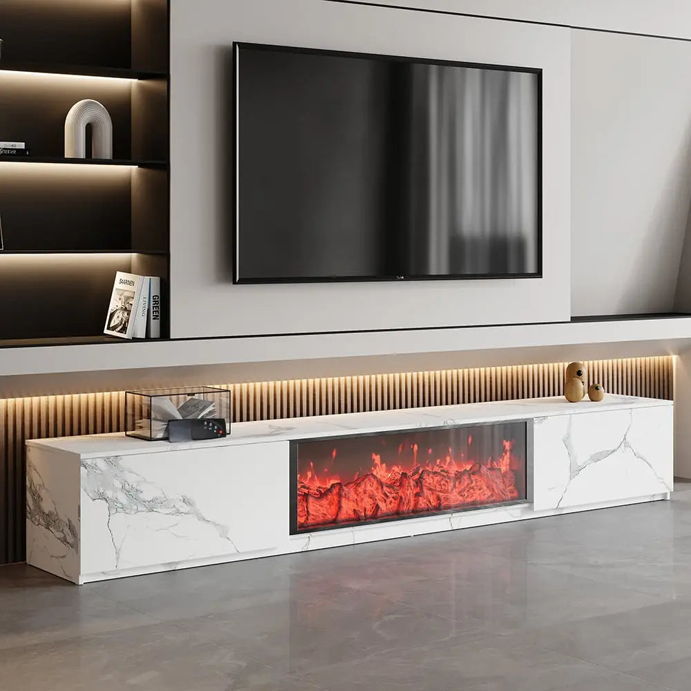 Meuble TV à rangement en bois avec cheminée électrique ACCESS MEUBLE