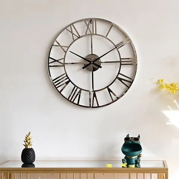 Grande horloge murale silencieuse ronde en argent, chiffres romains, art décoratif moderne en acrylique ACCESS MEUBLE