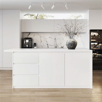 Ilot central extensible avec portes et tiroirs en Marbre ACCESS MEUBLE