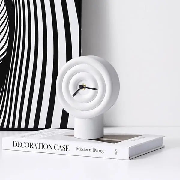 Horloge de table minimaliste en résine blanche à cercle géométrique, pointeur noir, décoration de bureau ACCESS MEUBLE