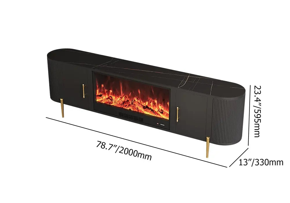 Meuble TV avec cheminée électrique marbre pied doré ACCESS MEUBLE