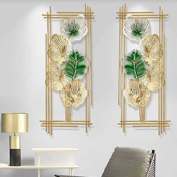 Lot de 2 décorations murales en métal encadrées de feuilles doré ACCESS MEUBLE