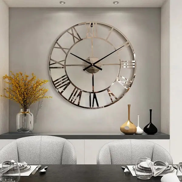 Grande horloge murale silencieuse ronde en argent, chiffres romains, art décoratif moderne en acrylique ACCESS MEUBLE