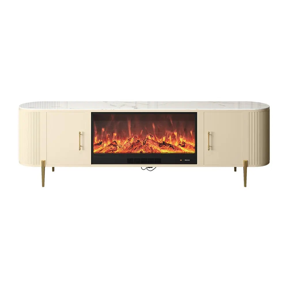 Meuble TV avec cheminée électrique marbre pied doré ACCESS MEUBLE