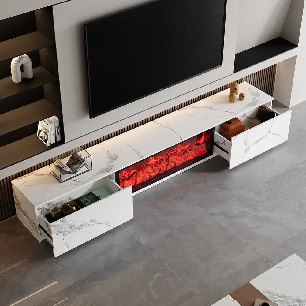 Meuble TV à rangement en bois avec cheminée électrique ACCESS MEUBLE