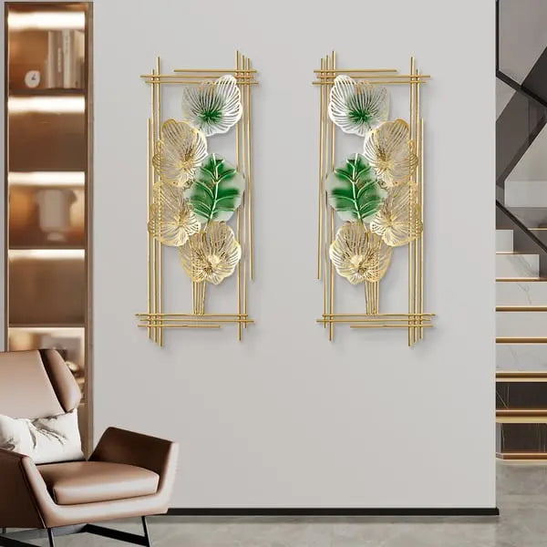 Lot de 2 décorations murales en métal encadrées de feuilles doré ACCESS MEUBLE