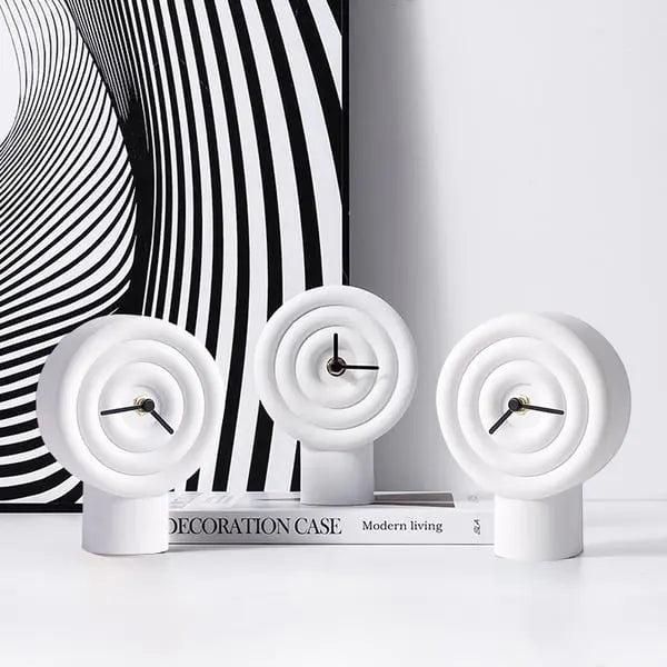Horloge de table minimaliste en résine blanche à cercle géométrique, pointeur noir, décoration de bureau ACCESS MEUBLE