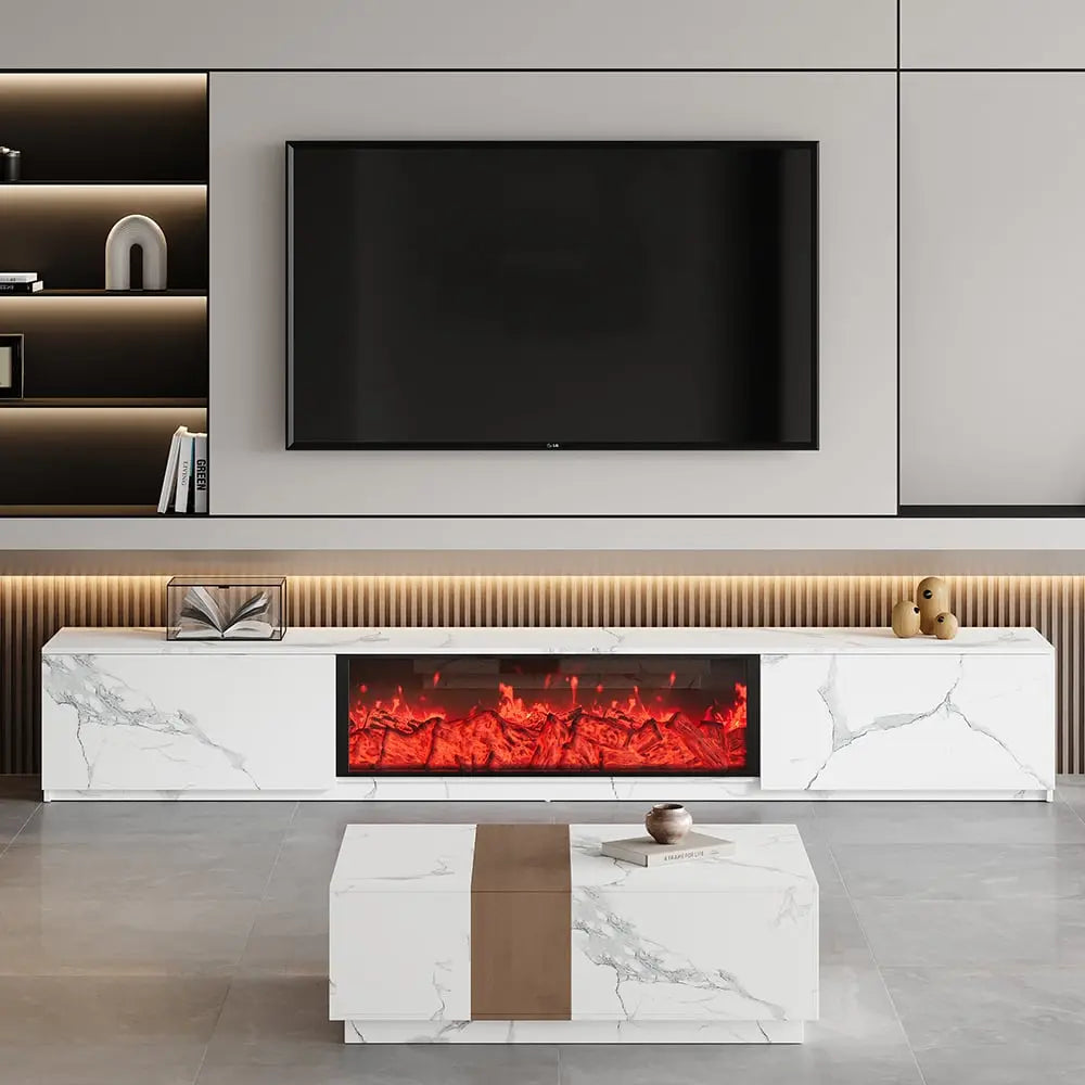 Meuble TV à rangement en bois avec cheminée électrique ACCESS MEUBLE