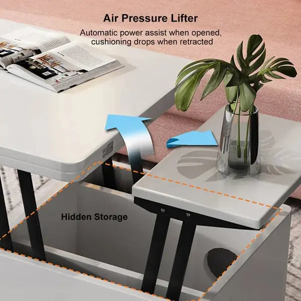 Table basse blanc relevable avec rangement ACCESS MEUBLE