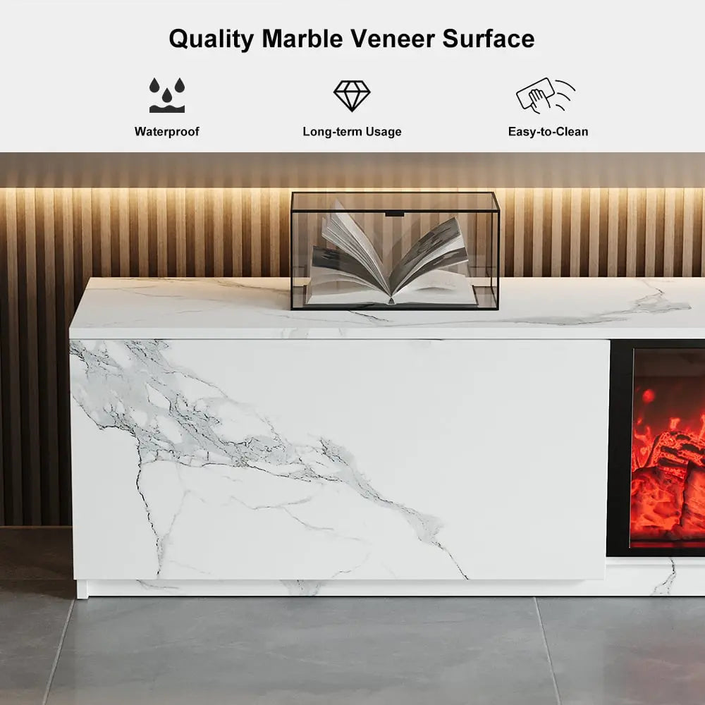 Meuble TV à rangement en bois avec cheminée électrique ACCESS MEUBLE