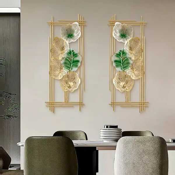Lot de 2 décorations murales en métal encadrées de feuilles doré ACCESS MEUBLE