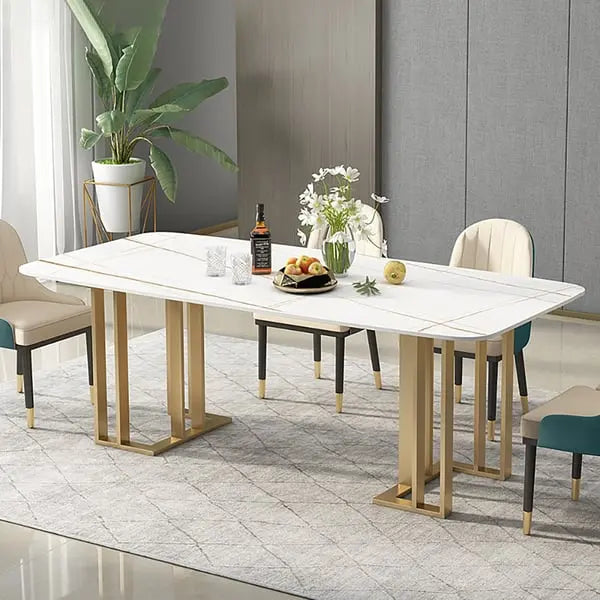Table blanche avec dessus en rectangulaire en pierre frittée ACCESS MEUBLE