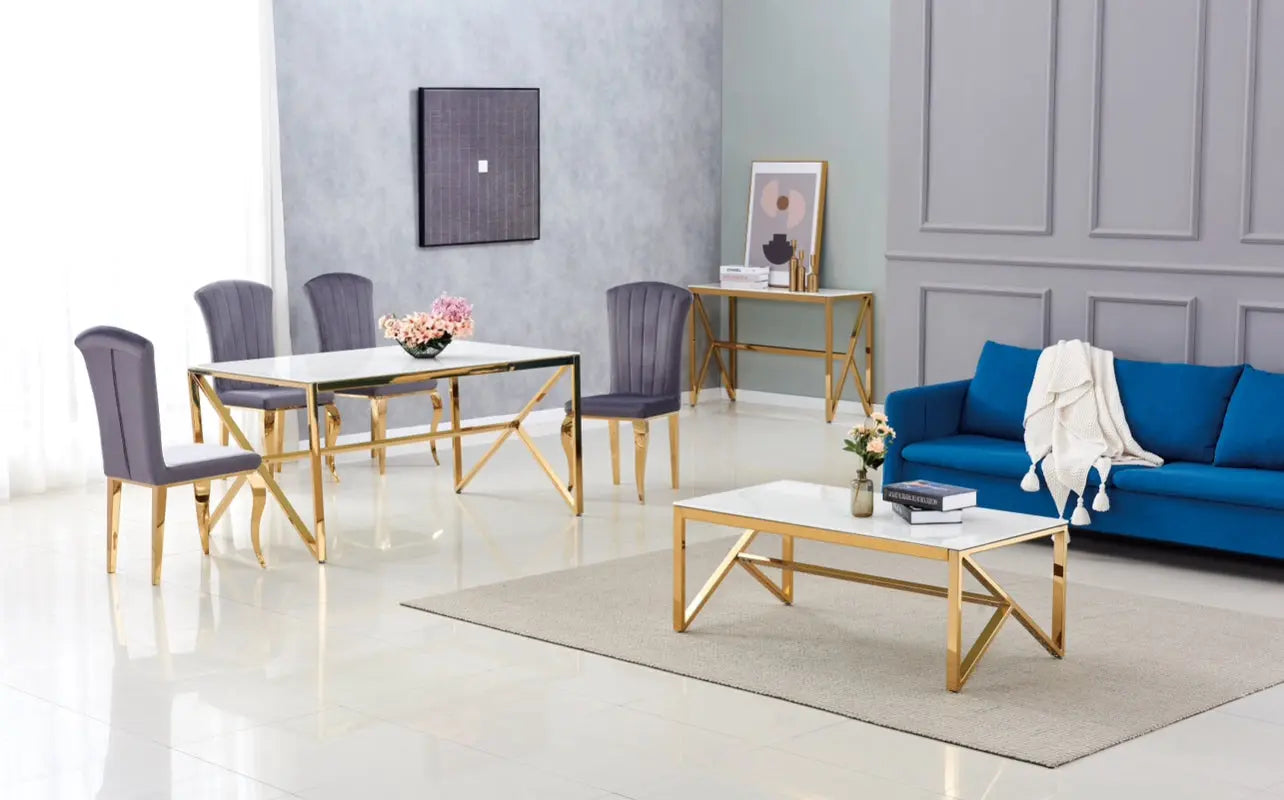CONSOLE MAJESTIQUE DORÉ MARBRE BLANC ACCESS MEUBLE