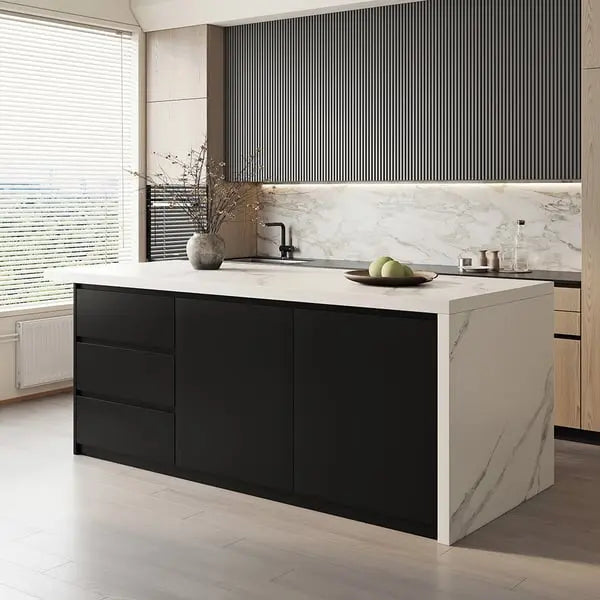 Ilot central extensible avec portes et tiroirs en Marbre ACCESS MEUBLE