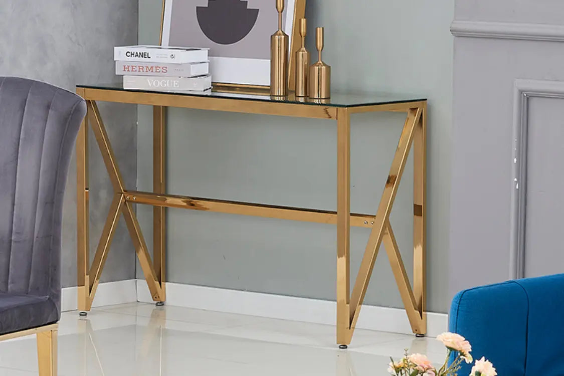 CONSOLE MAJESTIQUE DORÉ MARBRE BLANC ACCESS MEUBLE