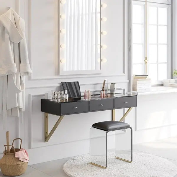 Coiffeuse Mural Table De Toilette Flottant En Verre Trempé ACCESS MEUBLE