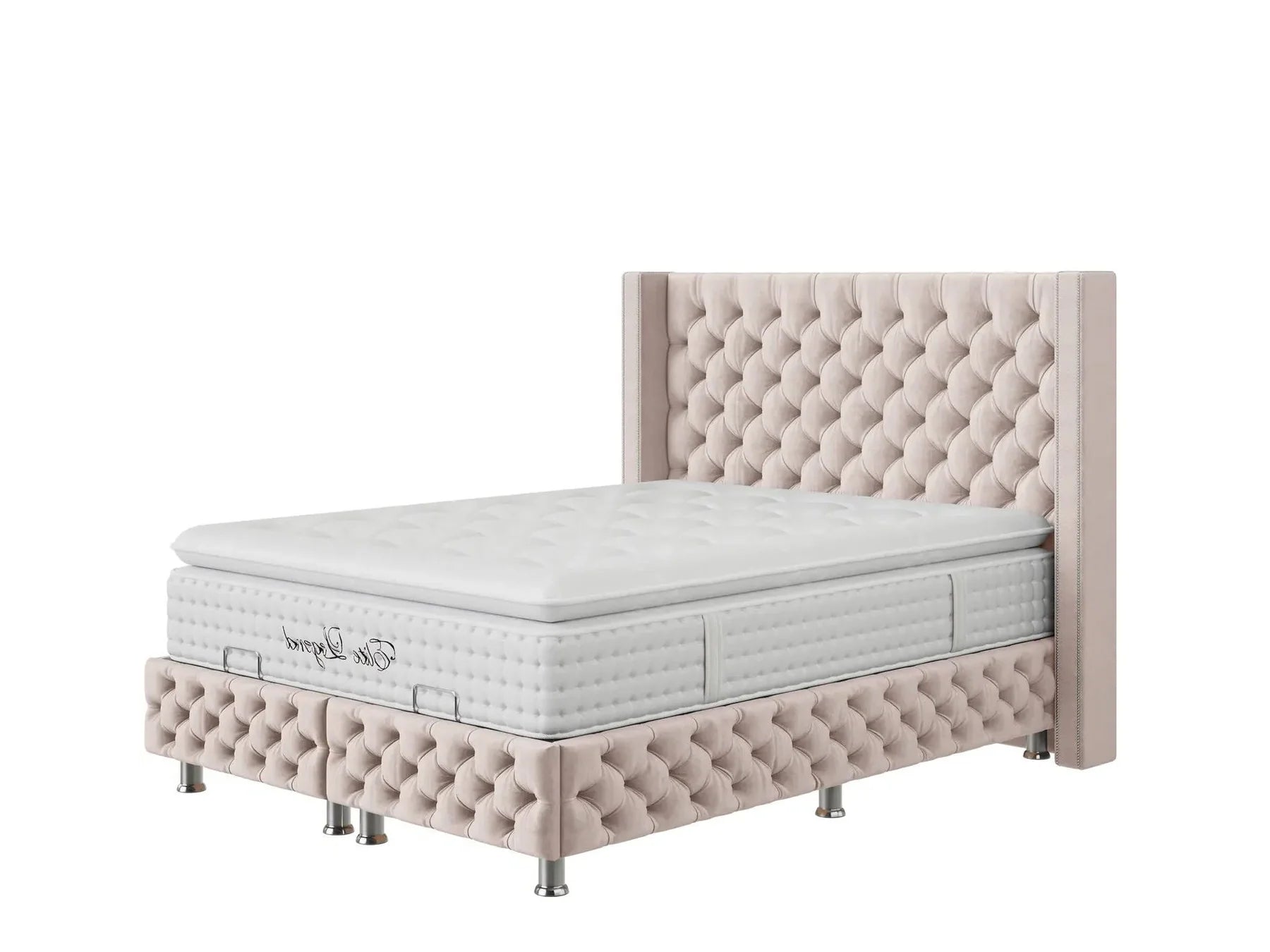Pack - Lit coffre CLOUTÉ + Matelas 20cm + 2 Oreillers