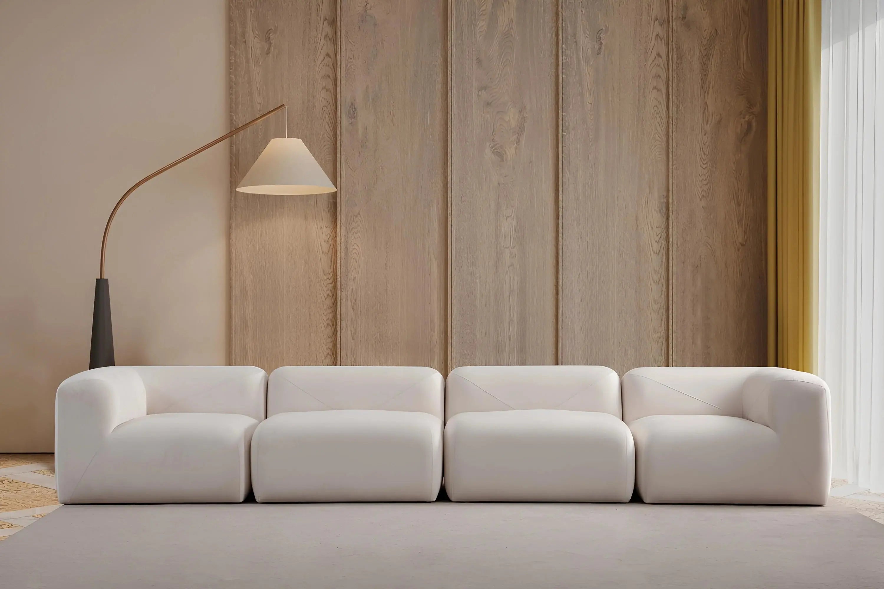 Canapé Nuage modulable 5 places en velours blanc cassé ACCESS MEUBLE