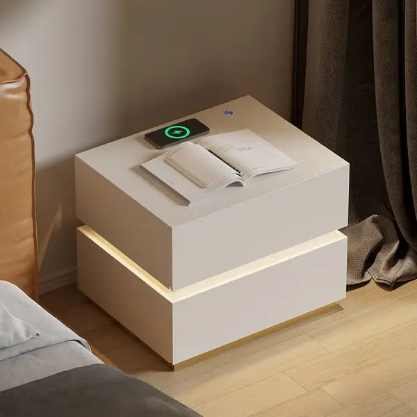 Chevet blanc à led avec chargeur induction ACCESS MEUBLE