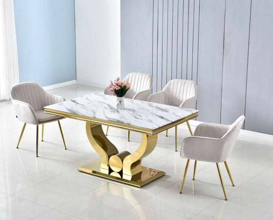 TABLE A MANGER TROFY GOLD MARBRE BLANC