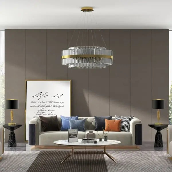 Lustre en cristal à plusieurs niveaux Fixedo avec lumière en laiton ACCESS MEUBLE