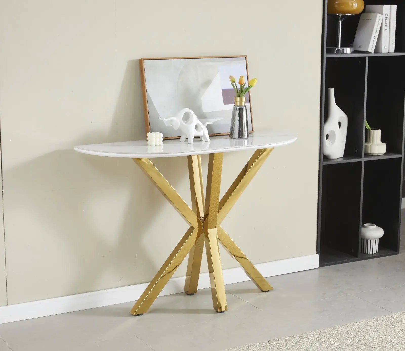 CONSOLE CERAMIQUE OPHELIA MARBRE BLANC DORÉ ACCESS MEUBLE